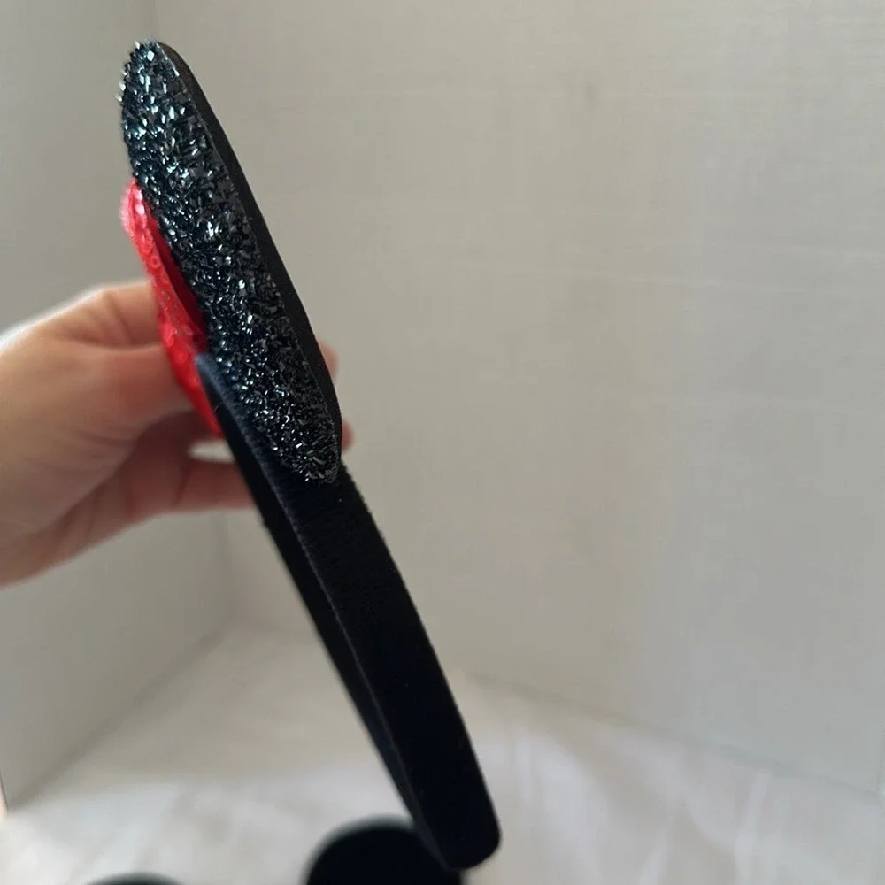 Set of 2 Mouse Ears Headbands Black Velvet Sparkle Red Sequin Bow Party Supplies